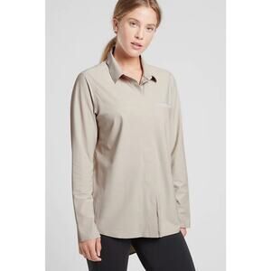 ATHLETA Urbanite Top Blouse Shirt Stretch Beige Commute Work Travel Sz XL